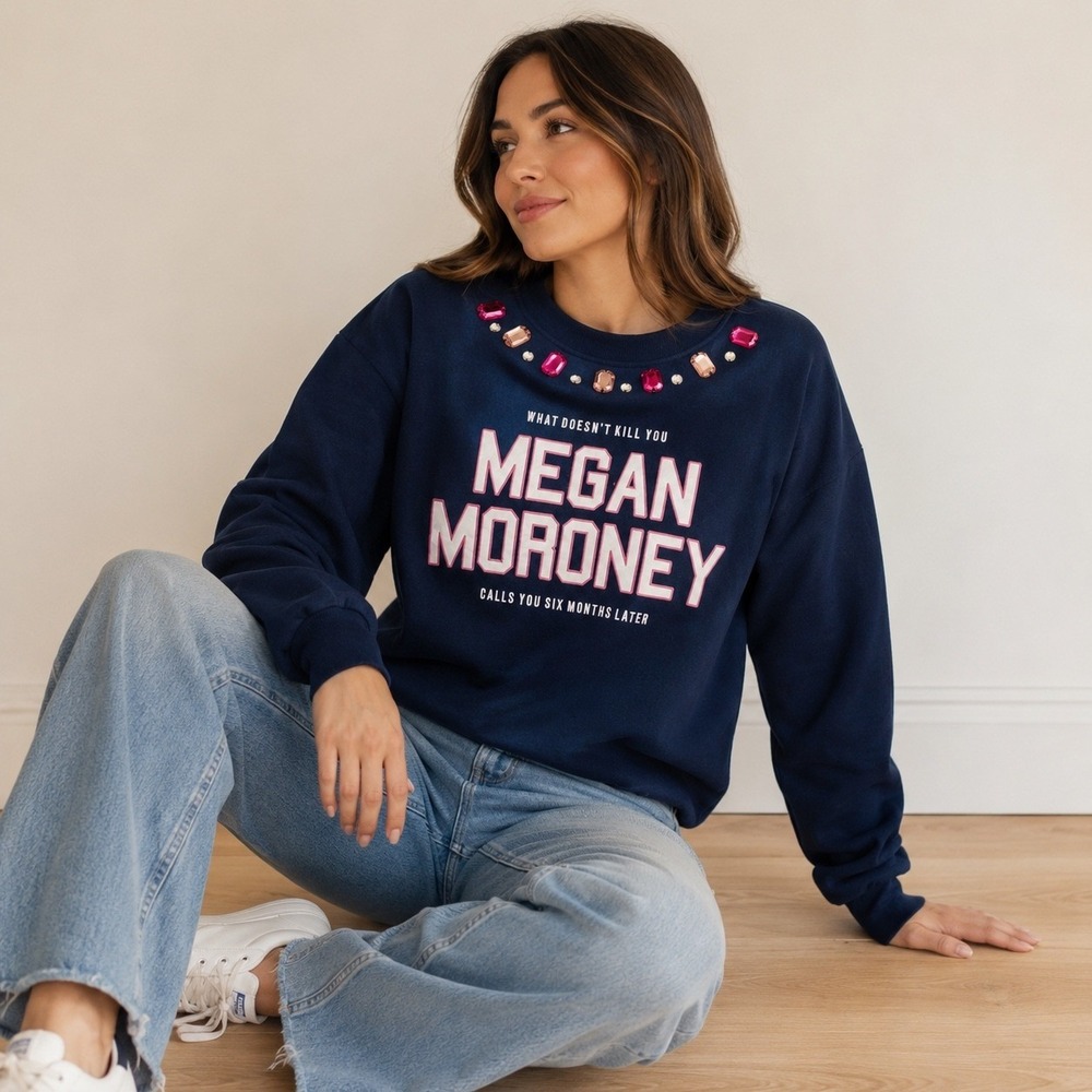Megan Moroney Navy Blue Rhinestone Jewel Graphic Sweatshirt Size XS New